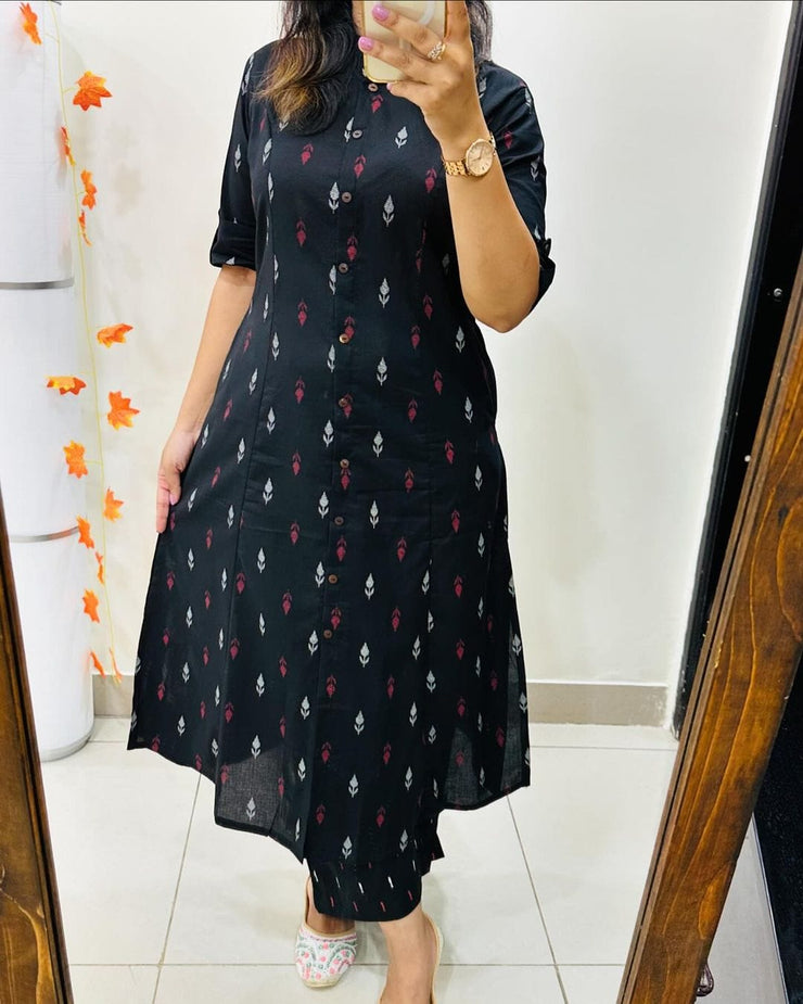 Black Ikat Button-Down Coord Set